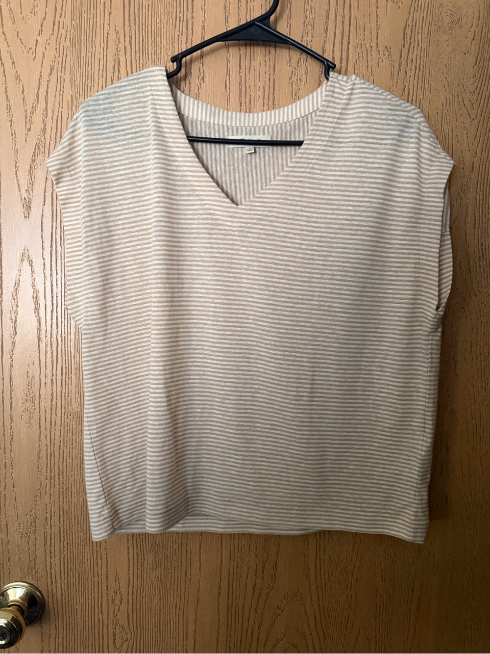 Madewell yellow and cream Striped V-Neck Short Sleeve Top
